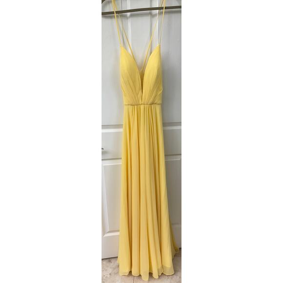 Abby Paris formal Gown 8 Butter Cup yellow Illusion plunging open back NWT $338 - Picture 9 of 15